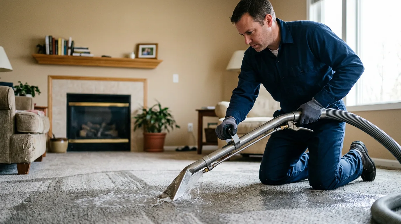 Water damage restoration technician working near Urbana, IL